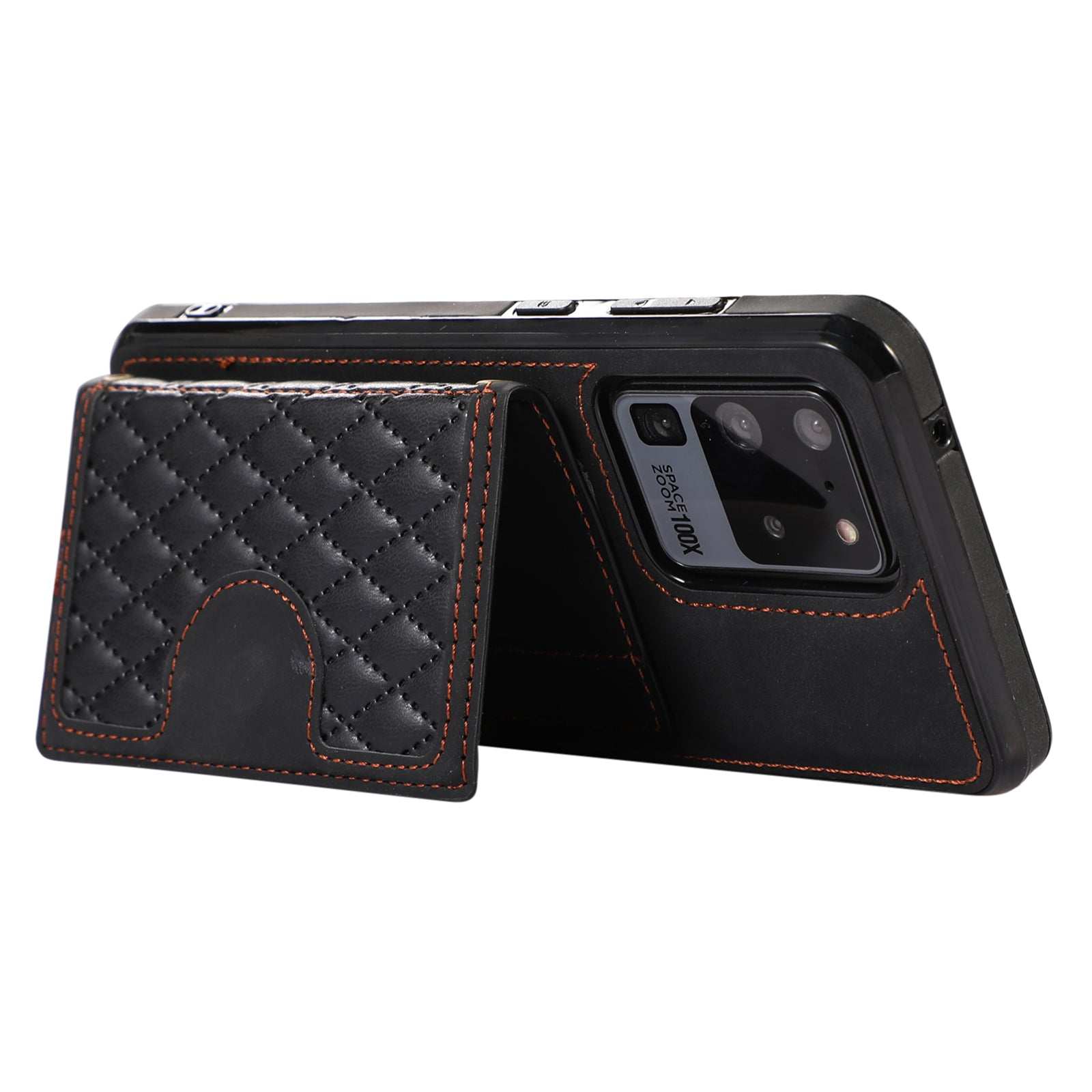 Phone Case for Samsung Galaxy S20 Ultra Card Holder TPU+PU Leather Kickstand Phone Cover - Black Phone Case for Samsung Galaxy S20 Ultra Card Holder TPU+PU Leather Kickstand Phone Cover - Black